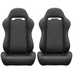 2PC Universal Reclinable Bucket Racing Seats With Adjustor Slider - Red PVC Leather