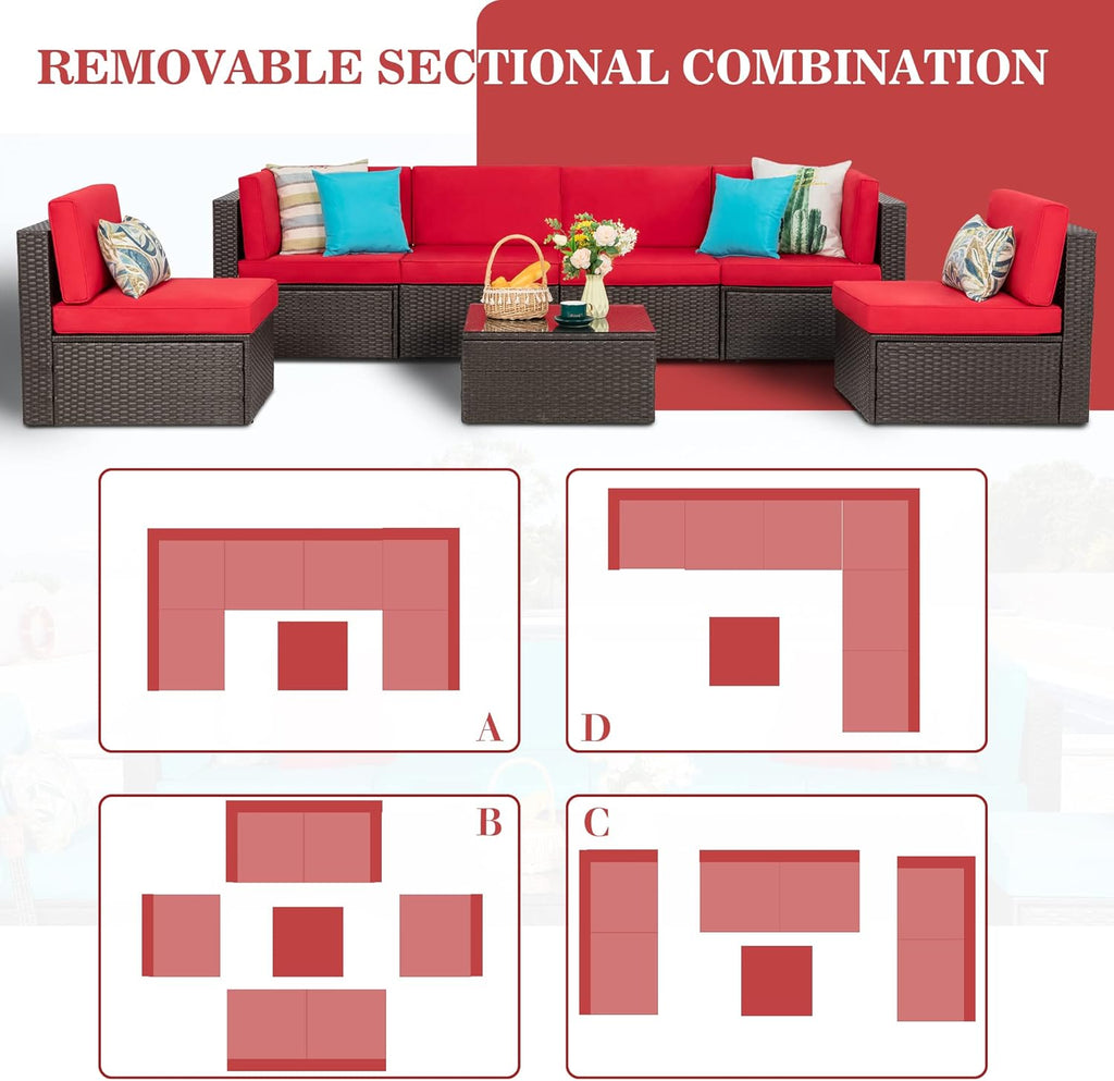 5-Piece All-Weather Patio Furniture Set with Ottoman, Outdoor Wicker Conversation Sofa Set with Cushions for Garden, Deck & Backyard