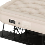 Dextrus Inflatable Queen Air Mattress With Built-In Pump, Steel Frame, Velvet Surface, Khaki