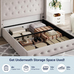 Queen Size Lift Up Storage Bed with Wingback Headboard, Upholstered Platform Bed Frame with Hidden Storage