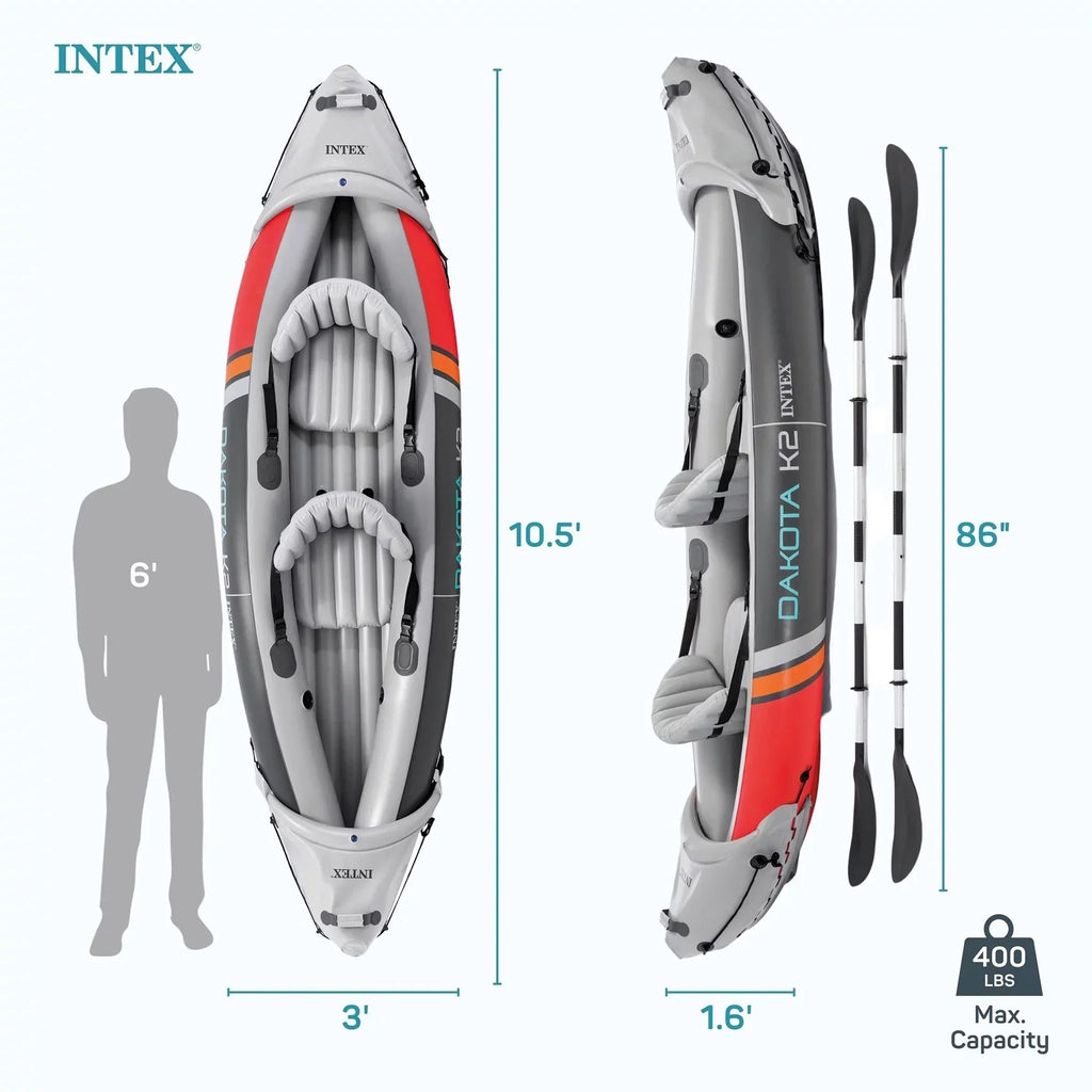 Intex Dakota K2 2-Person Vinyl Inflatable Kayak With Oars And Pump - Open Box