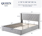 Queen Size Lift Up Storage Bed with Wingback Headboard, Upholstered Platform Bed Frame with Hidden Storage