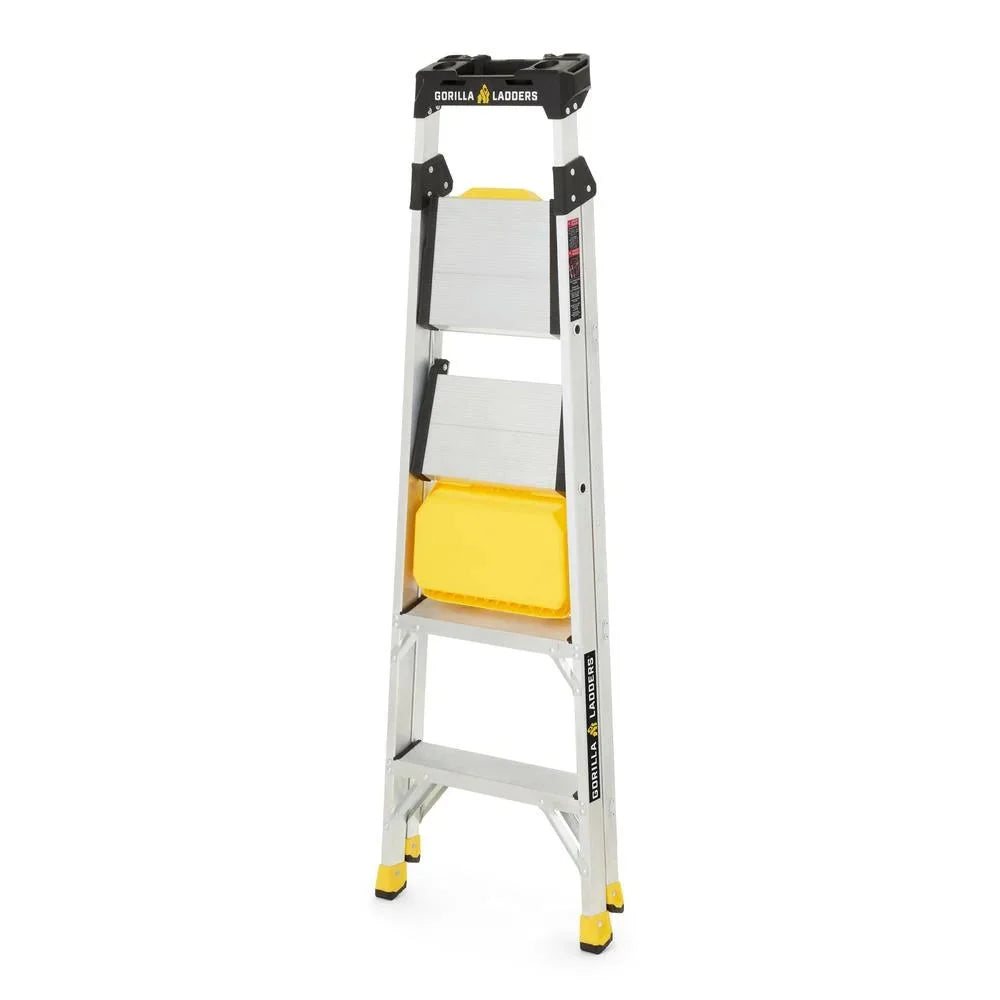 Gorilla Ladders Aluminum Dual Platform Ladder With Project Bucket, 5.5 Ft, 300 Lb Capacity