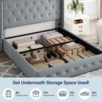 Queen Size Lift Up Storage Bed with Wingback Headboard, Upholstered Platform Bed Frame with Hidden Storage