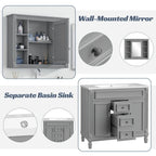 36'' Bathroom Vanity Set With Ceramic Sink Top, Mirror Cabinet, 2 Doors And 2 Drawers - Gray