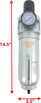 NPT Compressed Air In-Line Filter Regulator Combo, Metal Bowl, 5 Micron, 7 To 175 PSI - Auto Drain