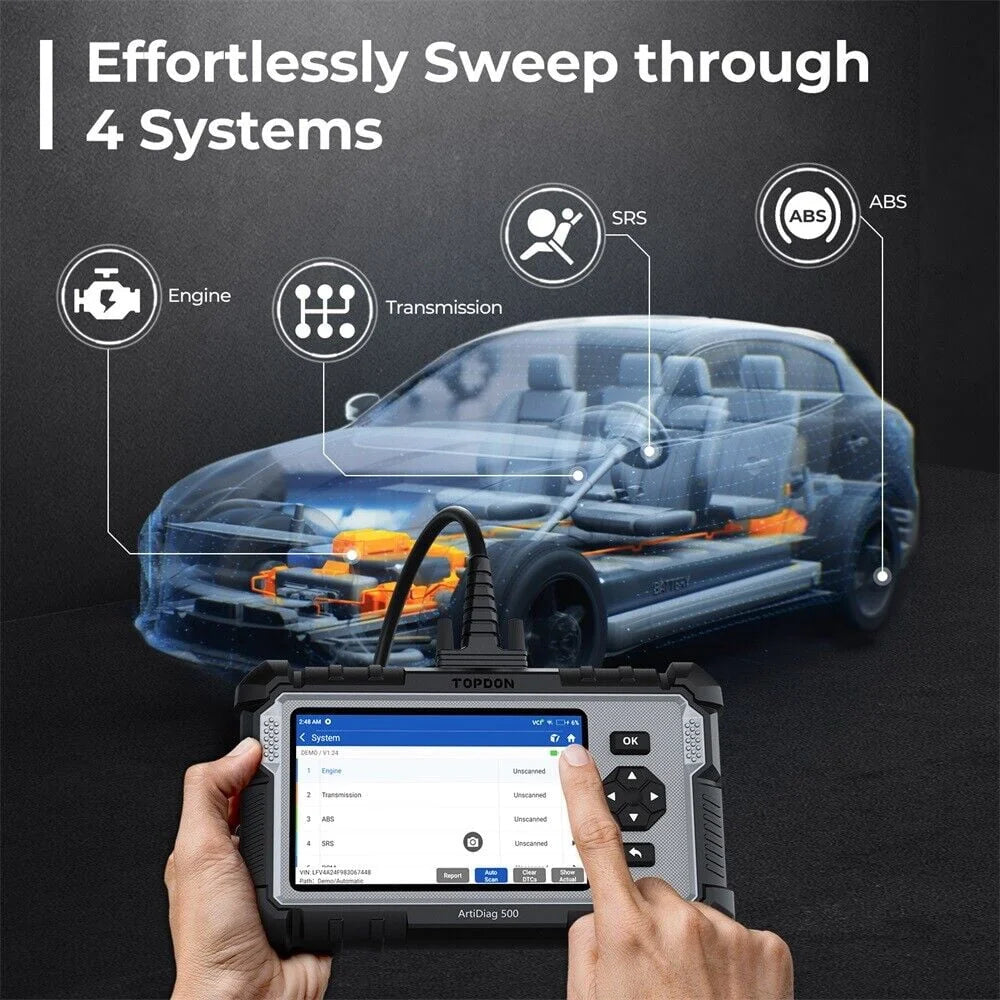 TOPDON Car Diagnostic Scanner With Engine, ABS, SRS, Transmission And CAN Tests - ArtiDiag500
