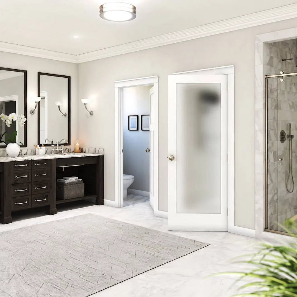 30 in. x 80 in. x 1-3/8 in. Frosted Glass 1-Lite Shaker Primed Solid Wood Core Interior Door Slab