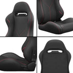 2PC Universal Reclinable Bucket Racing Seats With Adjustor Slider - Red PVC Leather
