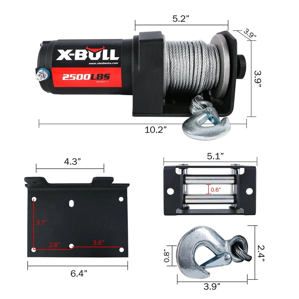X-BULL 12V Electric Winch, 2500LBS/1134KGS Steel Cable, Wireless