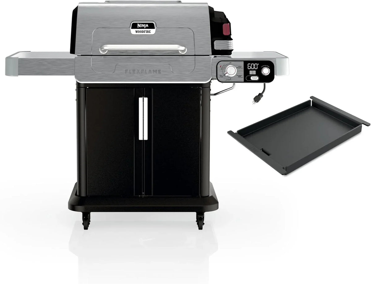 Ninja FlexFlame, Grill and Smoker, Electric and Propane Grill, Roaster, BBQ Grill, 5-in-1 Cooking System, 3 Burner, Digital Control, Outdoor Cooking, Griddle, Pizza Maker, Stainless Steel, PG301