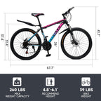 ARTUDATECH 24/26/27.5 Inch Mountain Bike, 24 Speeds, V/Disc Brakes, High-Carbon Steel Frame - Trailblazer