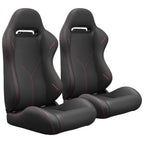2PC Universal Reclinable Bucket Racing Seats With Adjustor Slider - Red PVC Leather