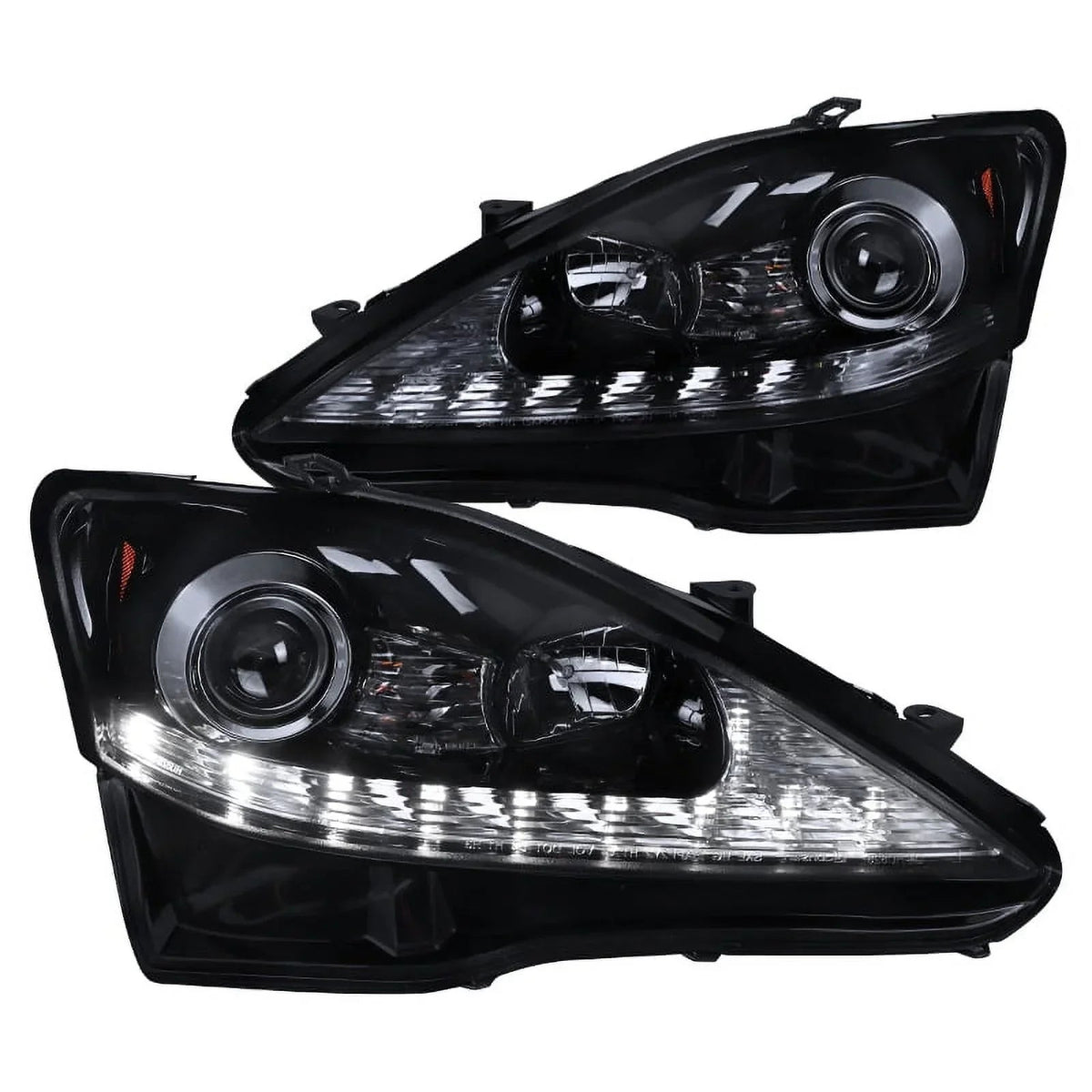 Spec-D Tuning Glossy Black Smoke Projector Headlights Sequential LED For 2006-2009 IS250 - Left + Right Pair