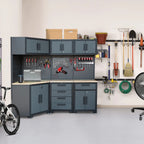 HPDMC 7-Piece Metal Garage Cabinet System With 4-Drawer Roller Cabinet, 47.2 in Workbench And Pegboards