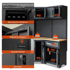 HPDMC 7-Piece Metal Garage Cabinet System With 4-Drawer Roller Cabinet, 47.2 in Workbench And Pegboards