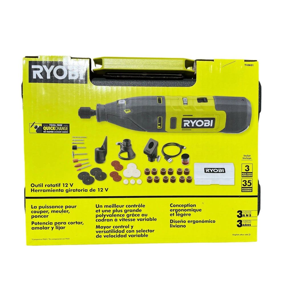 RYOBI 12V Cordless Rotary Tool Kit - 35 Accessories, 3 Attachments