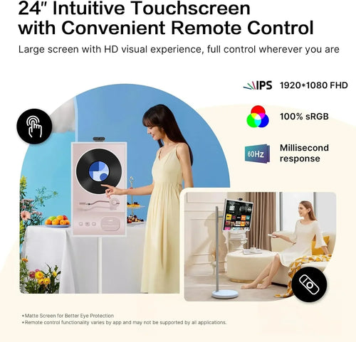 32-Inch Portable Rolling Touch Screen TV, 1080P FHD, Android 13, 8G RAM+128G Storage - SW3295T