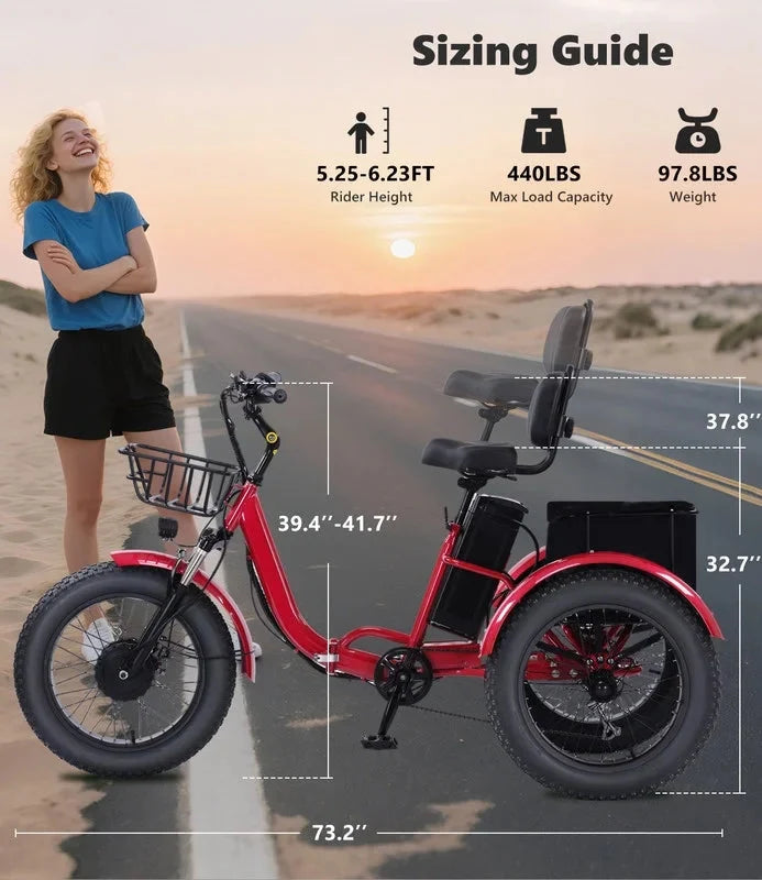 YEBEI Folding Electric Tricycle for Adults, 500W Motor, 48V15AH Lithium Battery, 20 x 4.0 in Fat Tires
