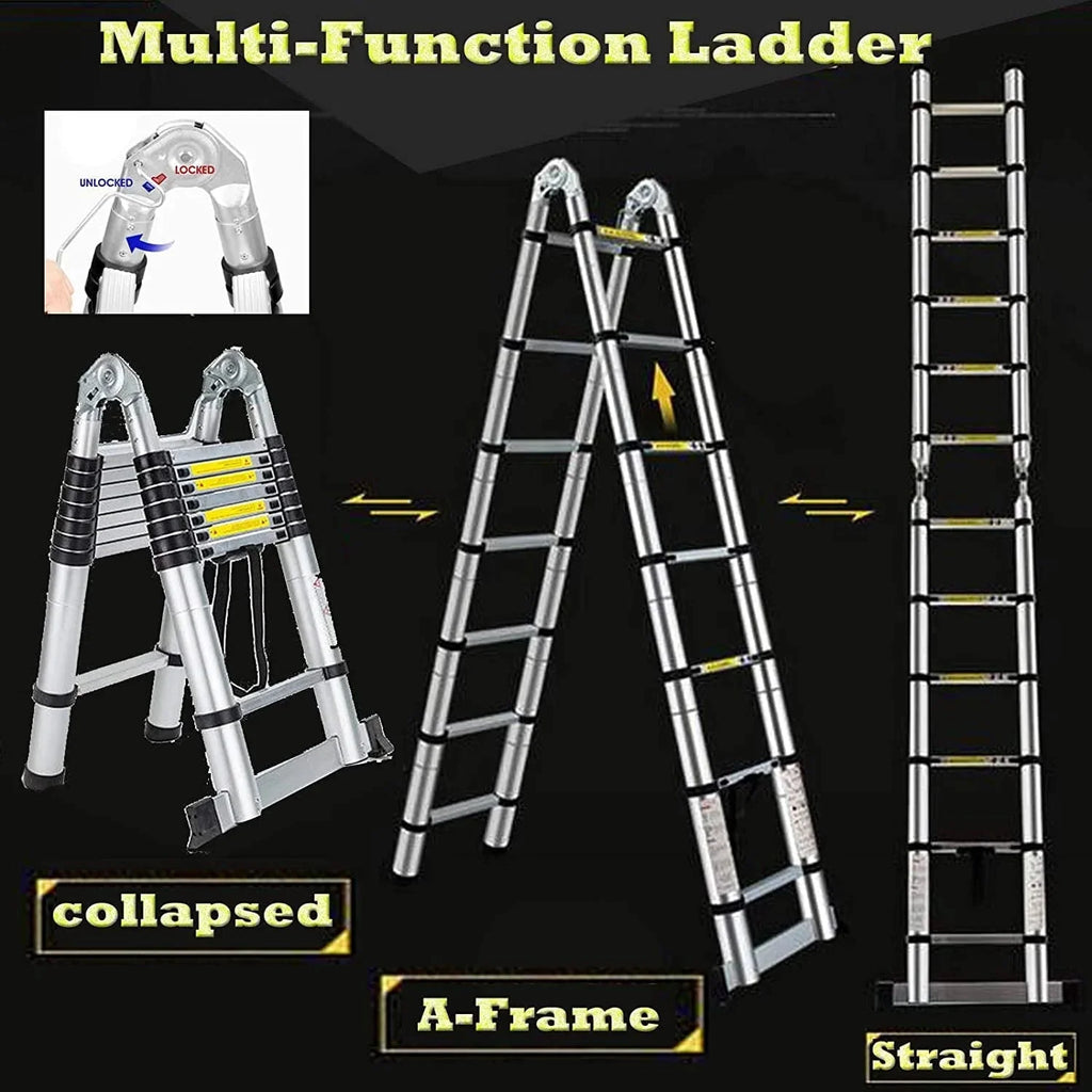 Bowoshen Telescopic Ladder 16.5 ft Aluminum 8 x 2 Steps 330 lb