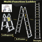 Bowoshen Telescopic Ladder 16.5 ft Aluminum 8 x 2 Steps 330 lb