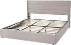 Queen Size Lift Up Storage Bed with Wingback Headboard, Upholstered Platform Bed Frame with Hidden Storage