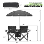 Magshion Portable Double Folding Camping Chair With Removable Umbrella, Cooler Bag And Carry Bag, Black