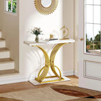Modern Gold Console Table with Marbled Top, Sofa Table for Entryway and Hallway