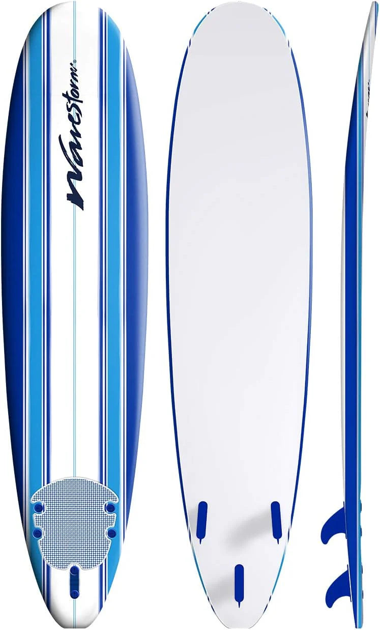 8ft Soft Top Foam Surfboard – EPS Core with 3 Stringers, Wax-Free Longboard, 200lb Capacity