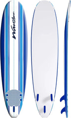 8ft Soft Top Foam Surfboard – EPS Core with 3 Stringers, Wax-Free Longboard, 200lb Capacity