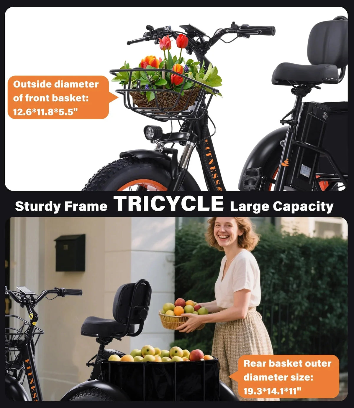 YEBEI Folding Electric Tricycle for Adults, 500W Motor, 48V15AH Lithium Battery, 20 x 4.0 in Fat Tires