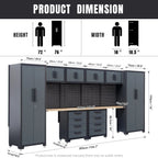 HPDMC 7-Piece Metal Garage Cabinet System With 4-Drawer Roller Cabinet, 47.2 in Workbench And Pegboards