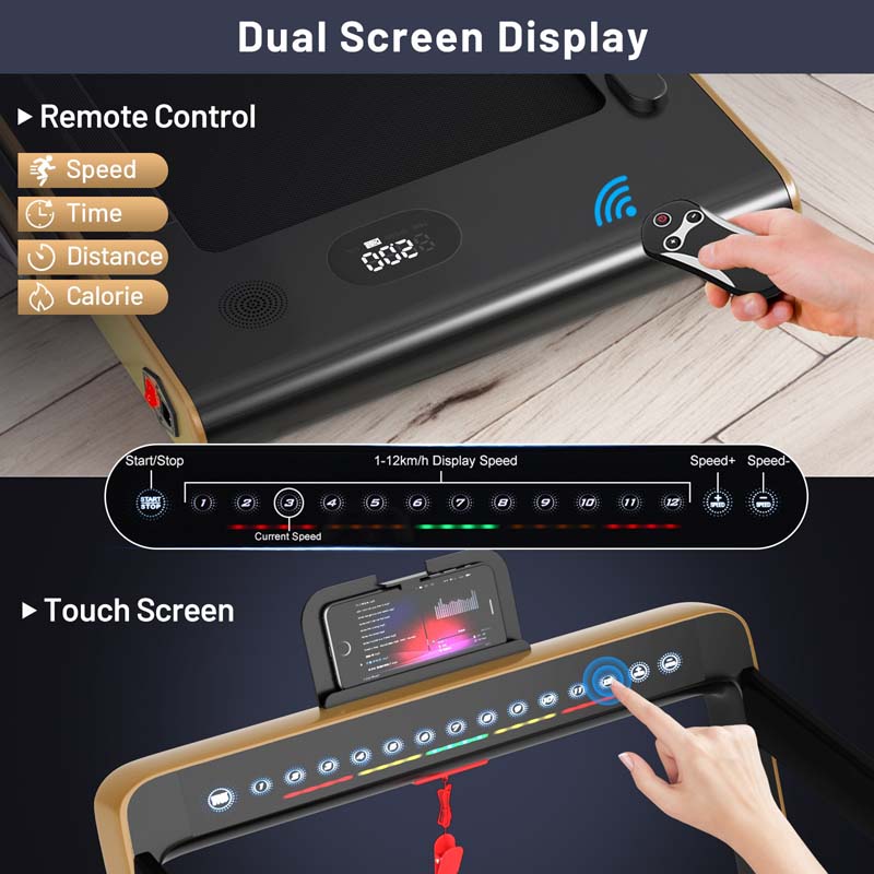 2-in-1 Folding Electric Treadmill, 2.25 HP, Under-Desk, with Dual Display and Smart App Control