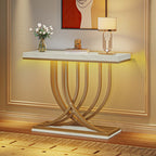Modern Gold Console Table with Marbled Top, Sofa Table for Entryway and Hallway