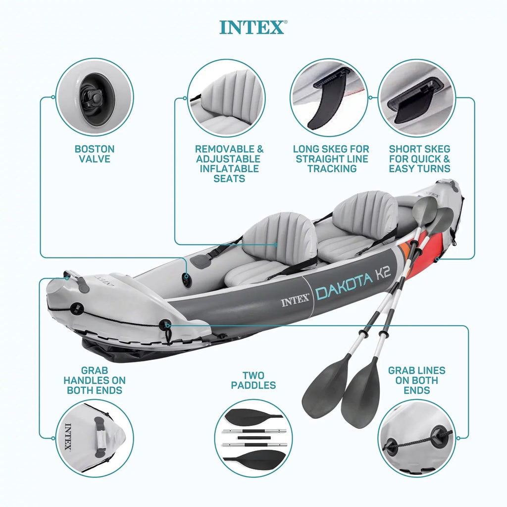 Intex Dakota K2 2-Person Vinyl Inflatable Kayak With Oars And Pump - Open Box