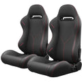 2PC Universal Reclinable Bucket Racing Seats With Adjustor Slider - Red PVC Leather
