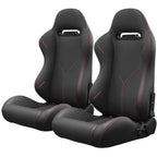 2PC Universal Reclinable Bucket Racing Seats With Adjustor Slider - Red PVC Leather