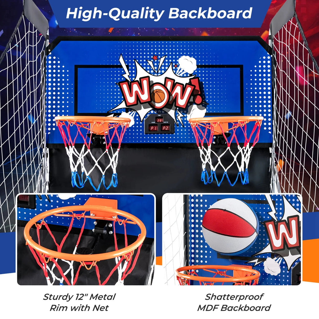 Costway Dual Shot Basketball Arcade Game, Blue, 8 Game Modes, 81in x 43in x 81in