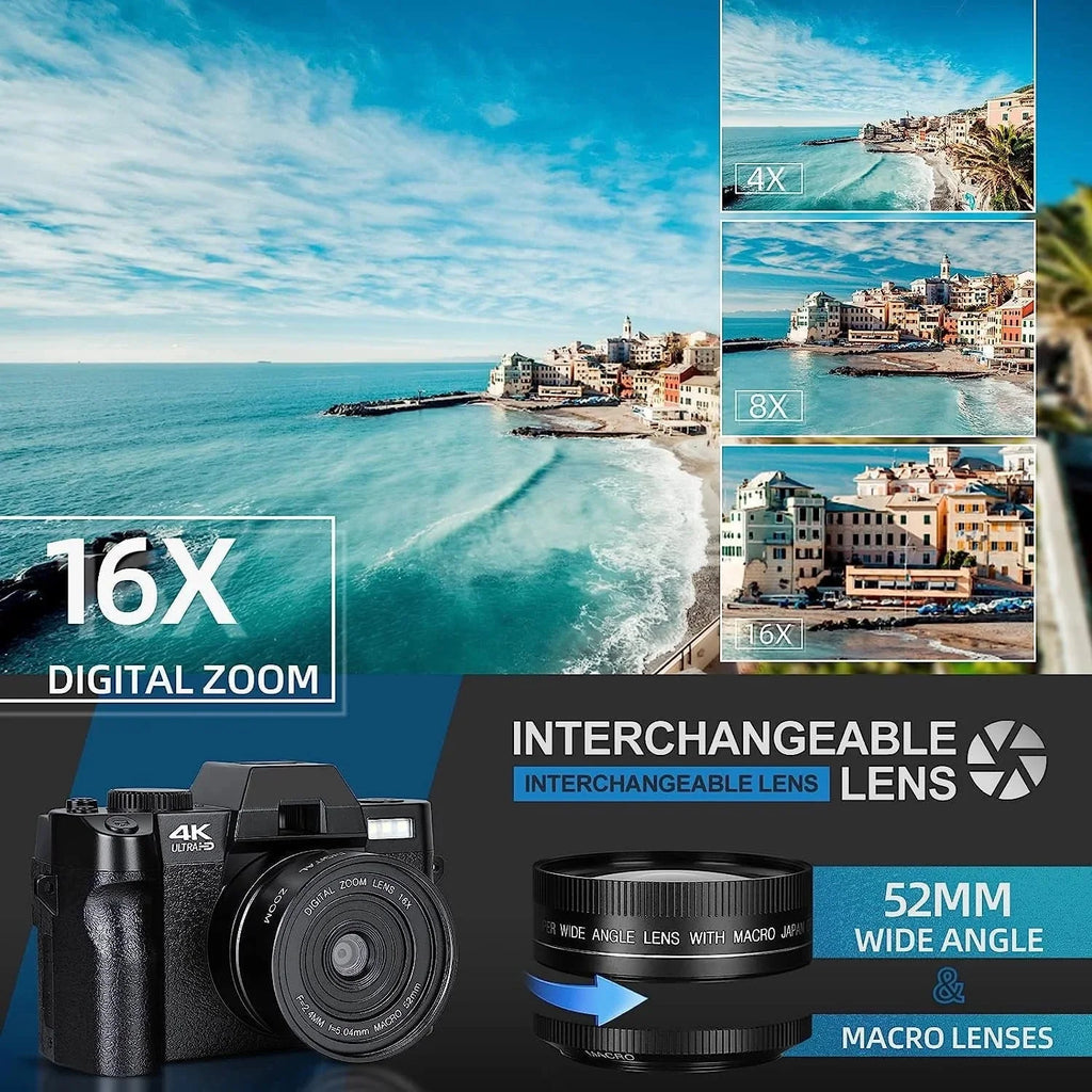 NBD Digital Camera 4K Ultra HD 48MP With Wide Angle Lens, 16x Digital Zoom And 3 Inch Screen