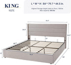 Queen Size Lift Up Storage Bed with Wingback Headboard, Upholstered Platform Bed Frame with Hidden Storage