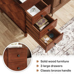 Fully Assembled Narrow End Table, Solid Wood Side Table with 3 Drawers, Vintage Nightstand for Small Spaces