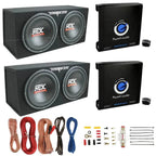MTX TNE212D 12-Inch Subwoofer Enclosures 2-Pack With Planet Audio AC1500.1 Amplifiers 2-Pack And Soundstorm AKS8 Amp Wire Kit