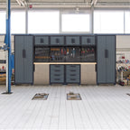 HPDMC 7-Piece Metal Garage Cabinet System With 4-Drawer Roller Cabinet, 47.2 in Workbench And Pegboards
