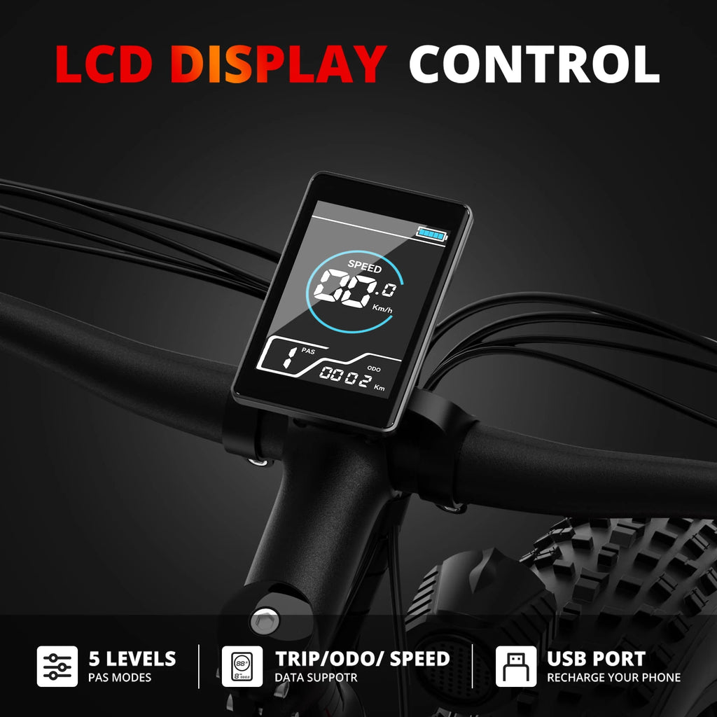 750W 720Wh Electric Bike for Adults, 26-Inch Fat Tires, 20 MPH, UL2849