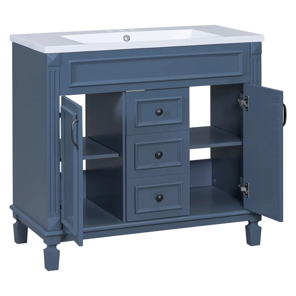 36'' Bathroom Vanity Set With Ceramic Sink Top, Mirror Cabinet, 2 Doors And 2 Drawers - Gray