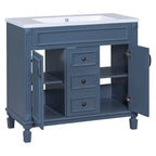 36'' Bathroom Vanity Set With Ceramic Sink Top, Mirror Cabinet, 2 Doors And 2 Drawers - Gray
