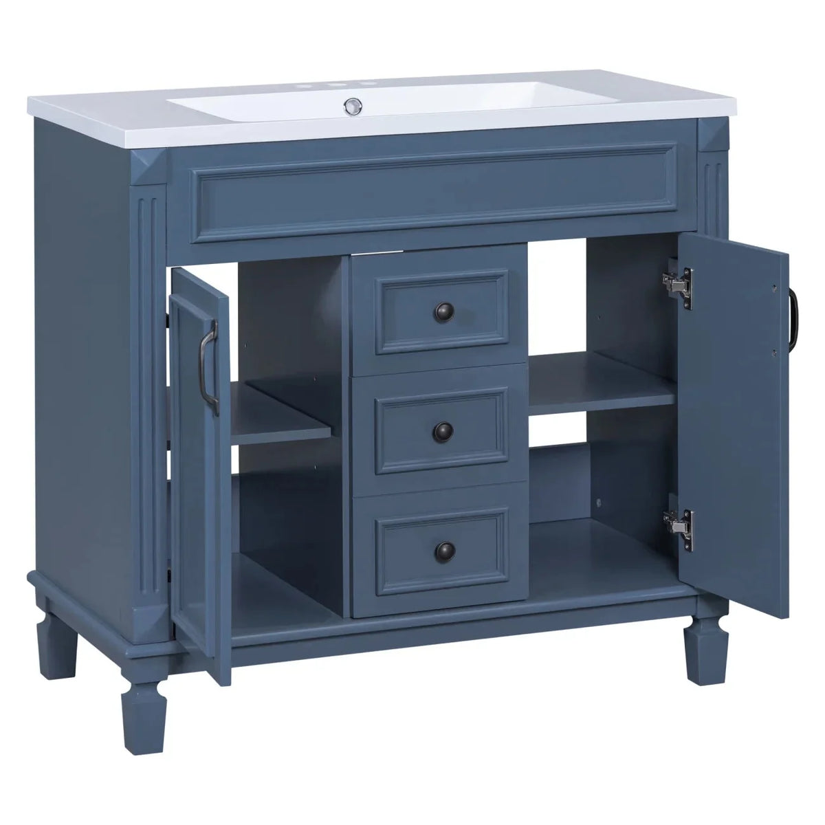 36'' Bathroom Vanity Set With Ceramic Sink Top, Mirror Cabinet, 2 Doors And 2 Drawers - Gray