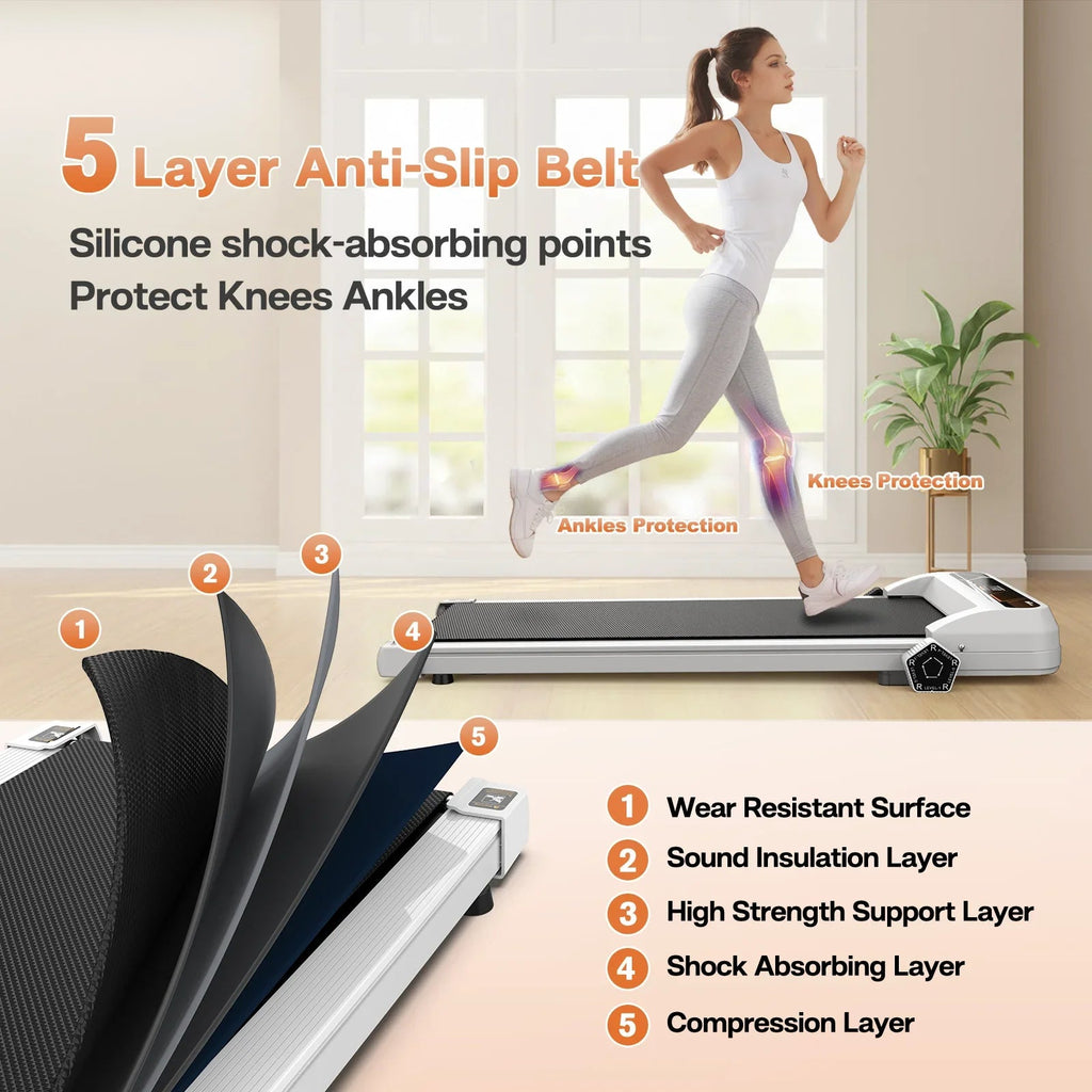 FYC Under Desk Walking Pad Treadmill With Incline, 2.5 HP, White