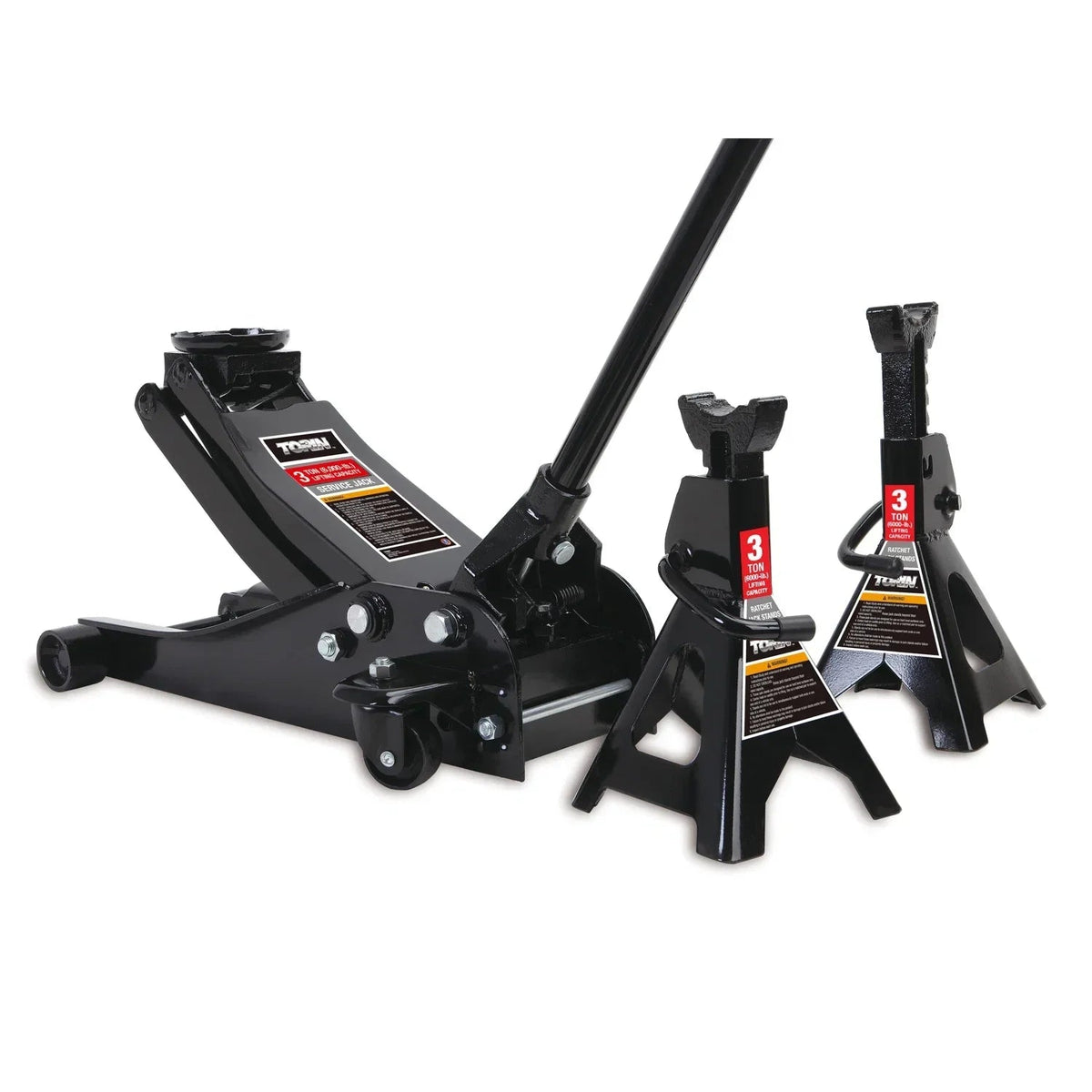 Torin Hydraulic Trolley Floor Jack With Pair Jack Stands, 3 Ton (6,000 lb)
