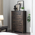 48 Inch Tall Farmhouse Wood Dresser, 5 Drawer Chest of Drawers for Bedroom